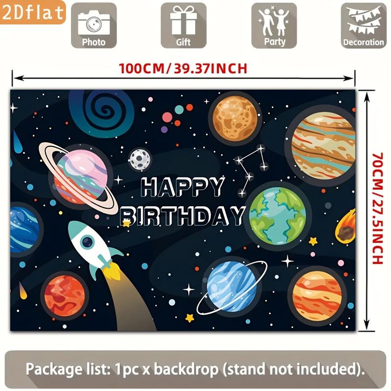 2D Flat Banner 1 Piece Suitable for Birthday Theme Party Decoration. Featuring Cartoon Characters and Planets.