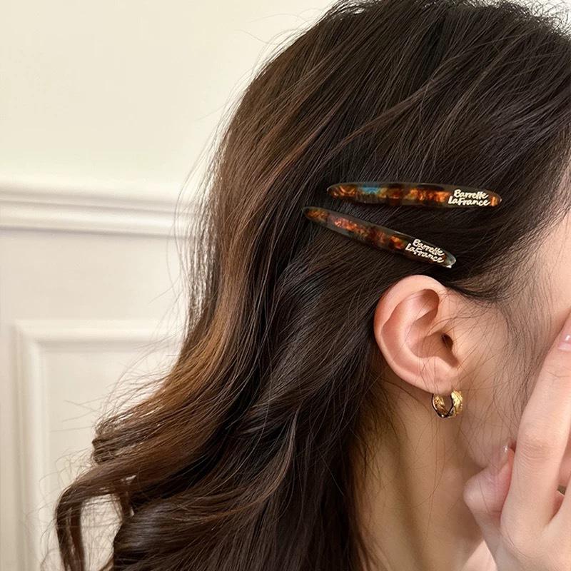 2 Pcs Simple Acetate Bangs Hairpins Women Oval Geometric Hair Side Clips Colorful Duckbill Clips One-word Clip Hair Accessories