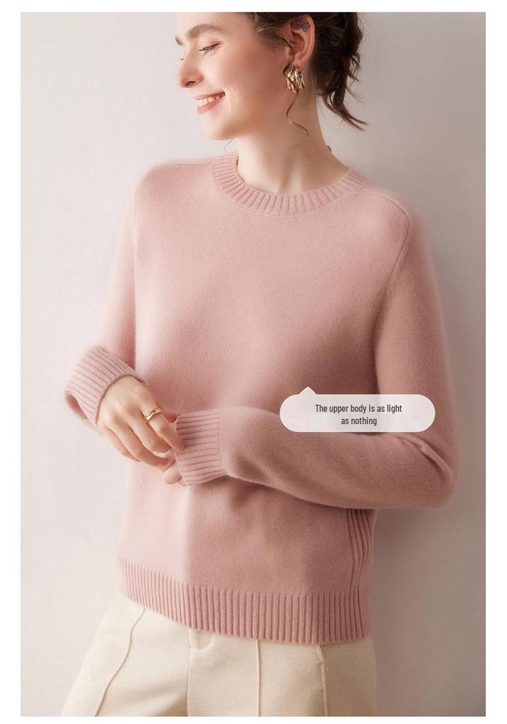 2025 Autumn/Winter Women's Pure Cashmere Round Neck Sweater - Saddle Shoulder, Thickened, Loose Fit, Slimming Knit Base Layer