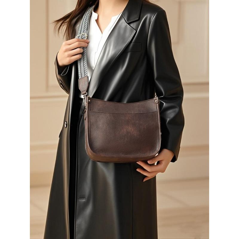 Fashion Bucket Wide Strap Bag Winter Retro Casual Single Shoulder Fashion Women's Bag