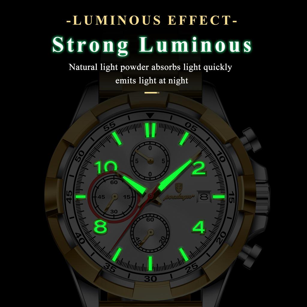 POEDAGAR Fashion Men's Wristwatch Luminous Waterproof Stainless Steel Man Watch Chronograph Date Business Quartz Watches For Men