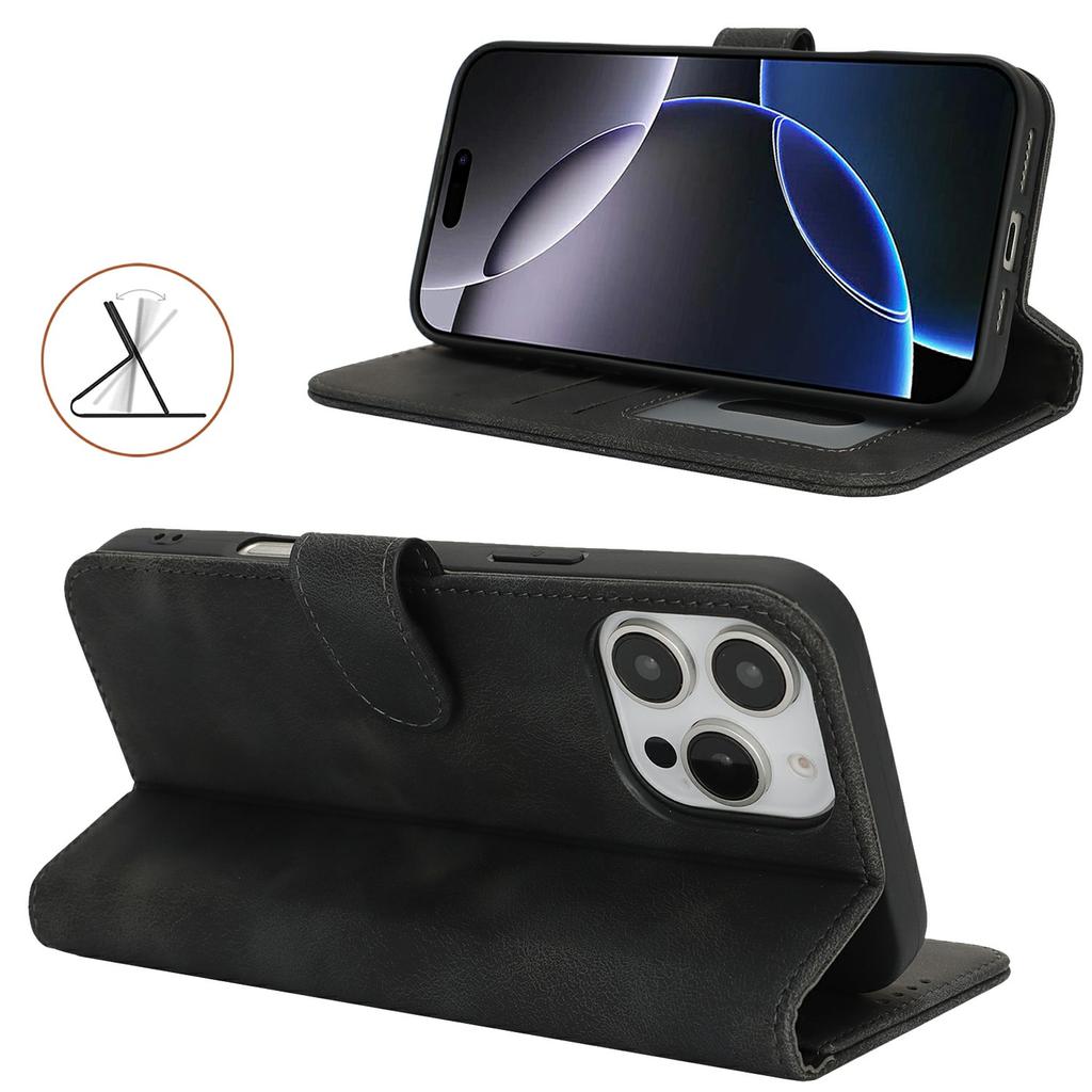 For iPhone 16 Pro Wallet Case Double Folded Edge Skin Touch PU Leather Flip Phone Cover