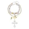 Style Layered Cross Pendant Necklace With Rhinestone Embellishments For Women