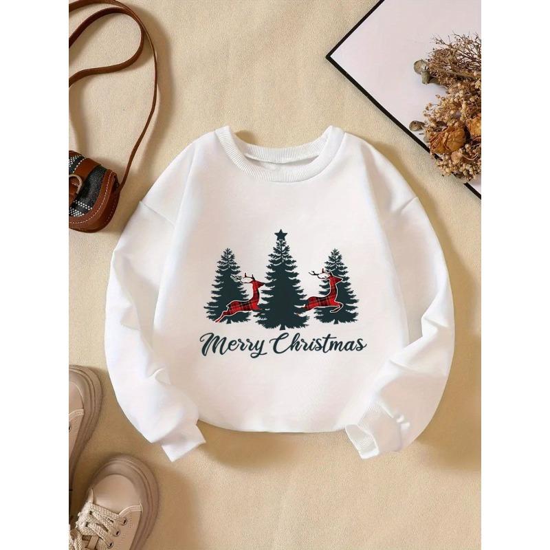 Kids Sweatshirt ''Deers Running In Woods'' Print Comfy Versatile Long Sleeve Sweatshirts, Christmas Sweater For Outdoor
