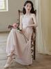 Women's Pink Fairy Mori-Style Sleeveless Long Camisole Dress for Summer Beach Vacation