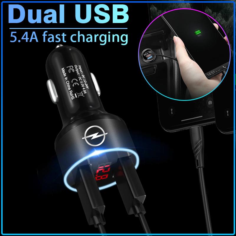Car Charger 2 USB Ports Fast Charging Digital Display Car Accessories For Opel Astra H G Corsa Insignia Astra Antara Meriva Zafira Interior