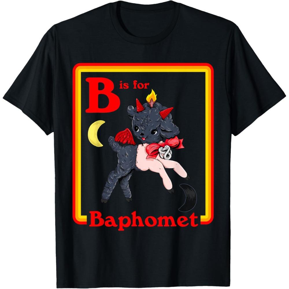B for Baphomet Satanic Cute Devil Retro Tee Tops Vintage Satan Tarot TShirt Gothic Style Men Women Crewneck Cotton Short Sleeve