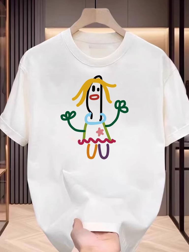Unisexs Tshirt Fun Cartoon Graffiti Print 100 Pure Cotton Loose Fit Casual Comfortable Trendy Highquality Tee