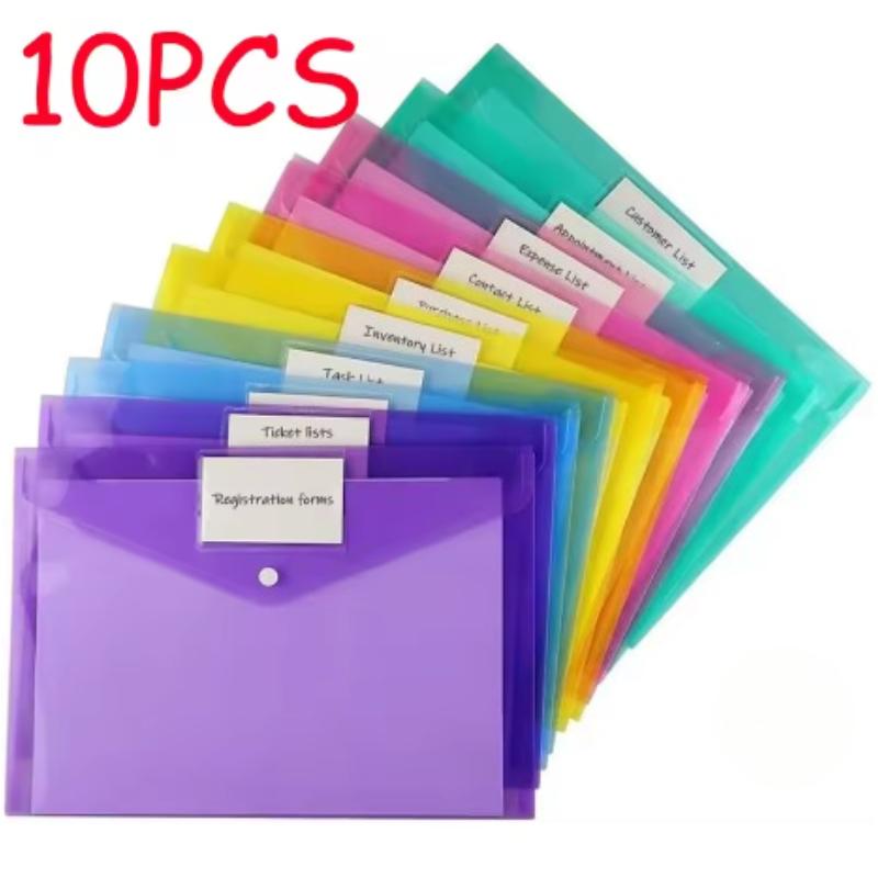 A4 Folders Plastic Envelopes Clear File Folder for Document Poly File with Label Pocket Snap Button for Office Organizer