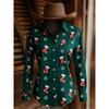 Weihnachtsparty Bluse Damen Weihnachtsmann 3D Druck Langarmshirts Lässige Bluse Knöpfe Herbst Oberteile Für Damen