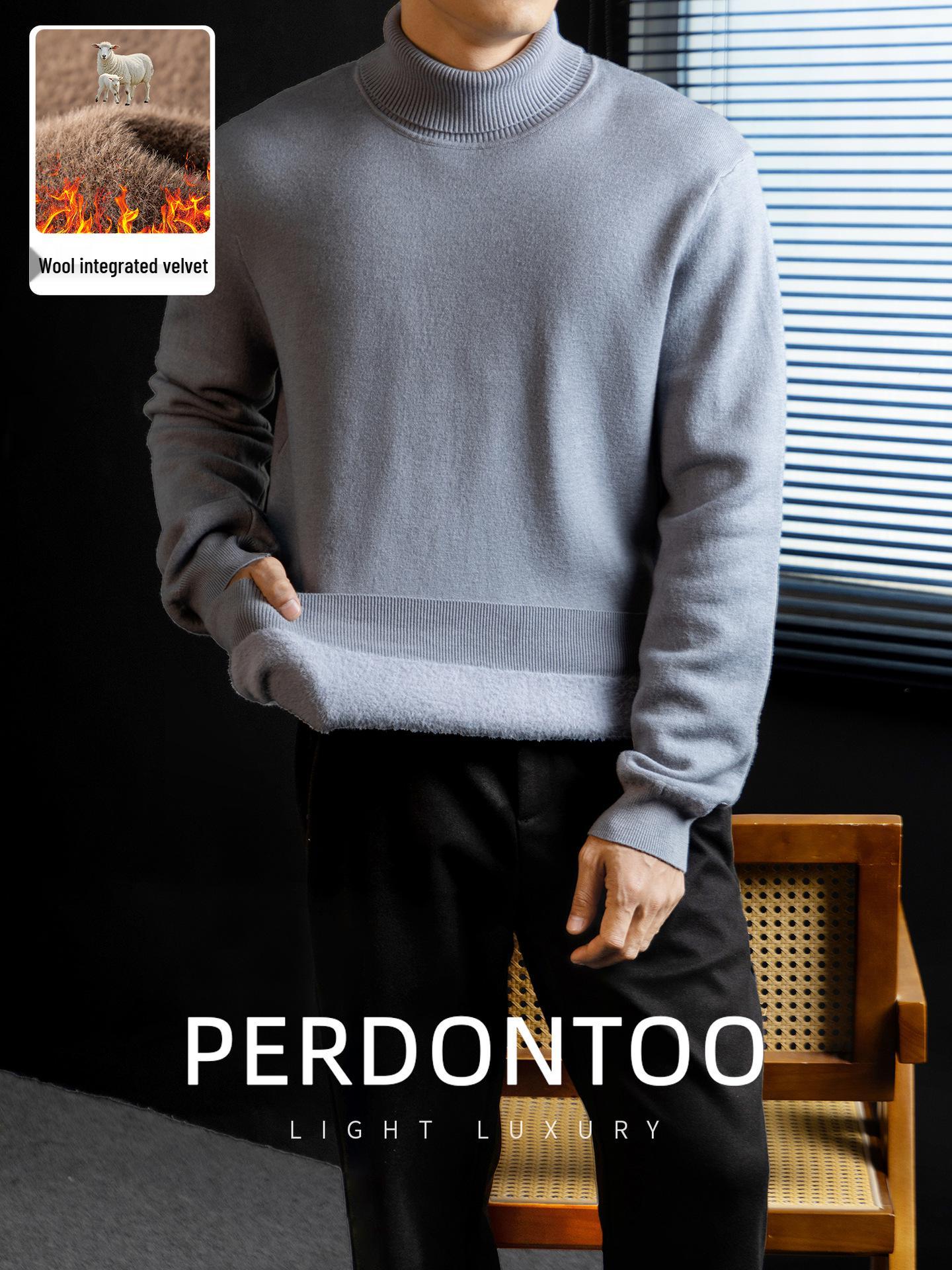 Men s Australian Wool Blend High-Neck Fleece Sweater - Thick, Warm, Anti-Pilling Winter Base Layer M