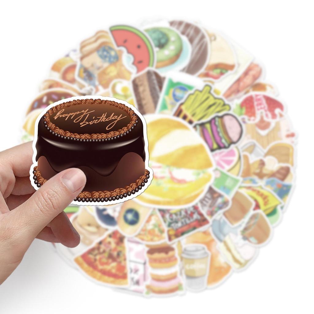 50 Cute Cartoon Food Stickers - Waterproof, Perfect for DIY Journals, Phone Cases & Milk Tea Cup Decoration