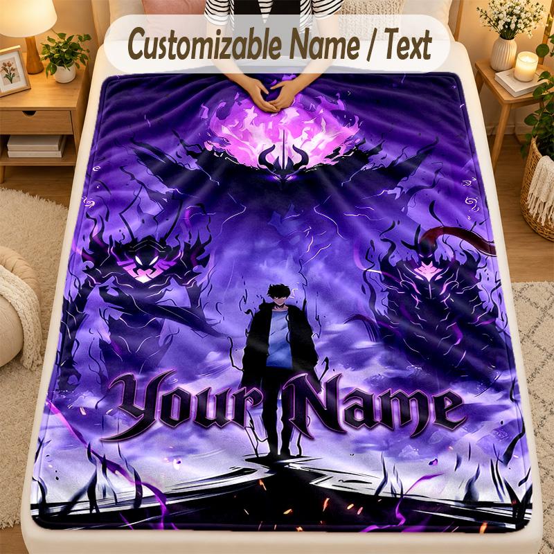 Flannel BlanketSolo Leveling Custom Name Text Personalized Soft Warm Throw Blanket Home Decor Gift