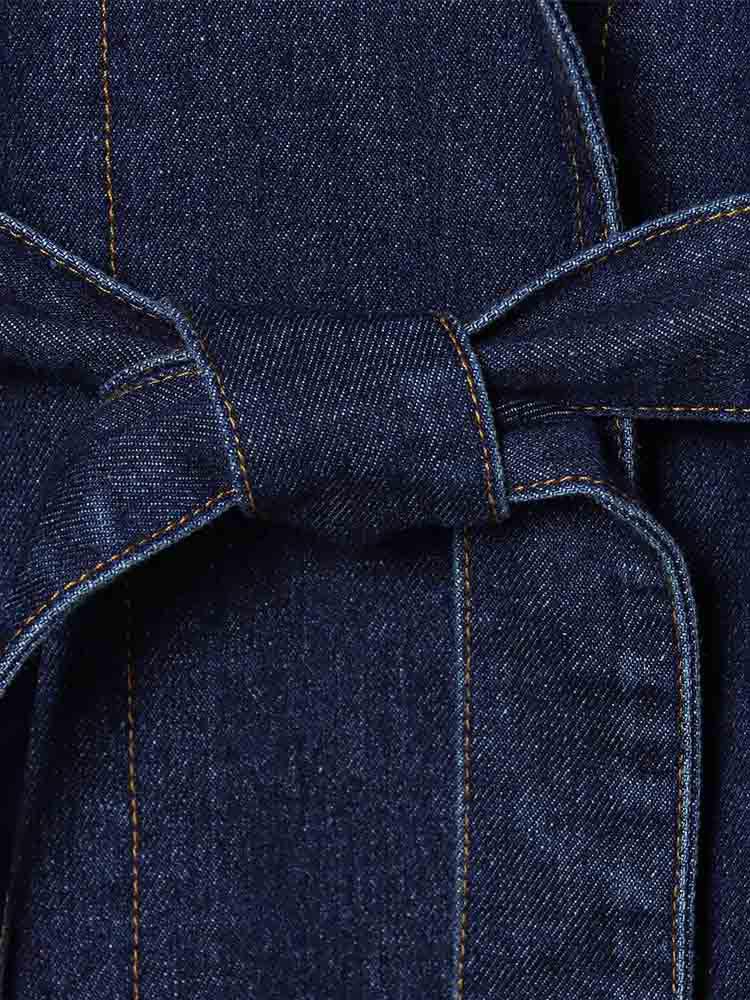 Giacca di jeans primaverile da donna: Versatile Manica Lunga, Collo a Revers, Monocolore con Cintura