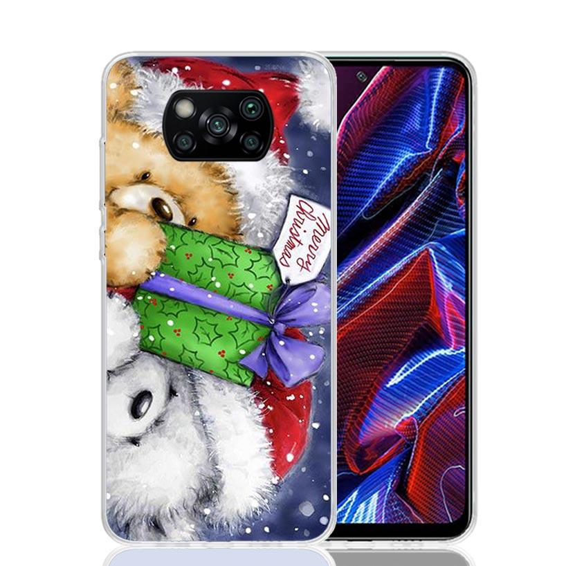 

Happy Christmas Cute Bear Gift Phone Case For Xiaomi Poco X6 X5 X7 X4 X3 Nfc F6 F5 Pro F4 Gt F3 M5 M5S M4 M3 Art Customized Coqu Xiaomi Poco X3 Pro