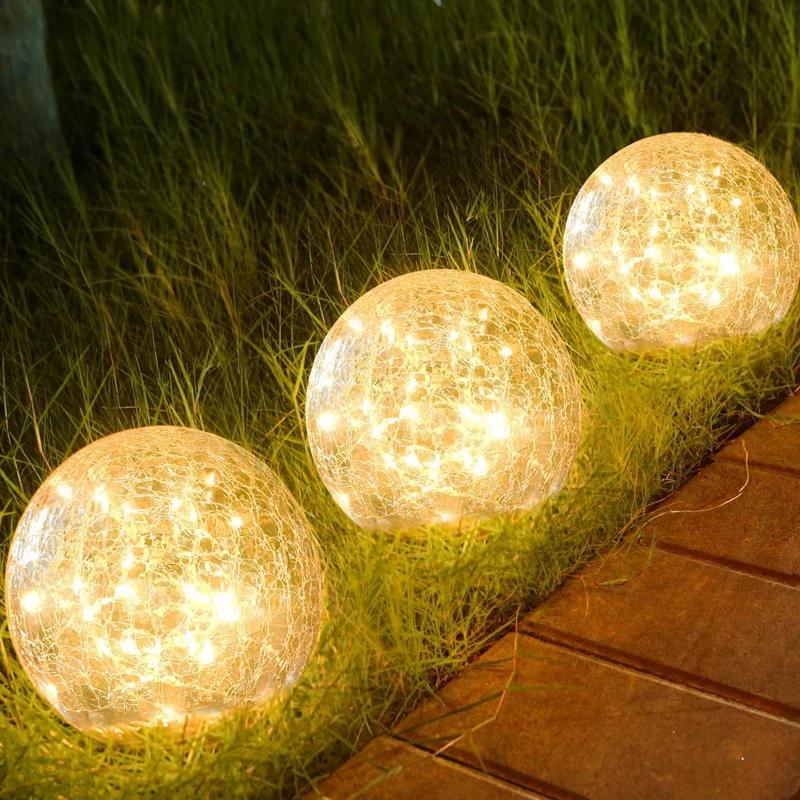 Waterproof Outdoor Light Solar Powered Solar Cracked Glass Light for Lawn Patio Garden Pathway Yard Holiday Party Night Decor