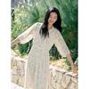 [Grass] Jiuzi Anna Kou Rural Style Plant Printed Scissors Waist Dress for Women 2026 Summer New Style