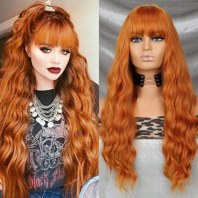 Orange Lady Long Straight Synthetic Wig Natural Wave Wig with Bangs Heat-resistant Cosplay Hair
