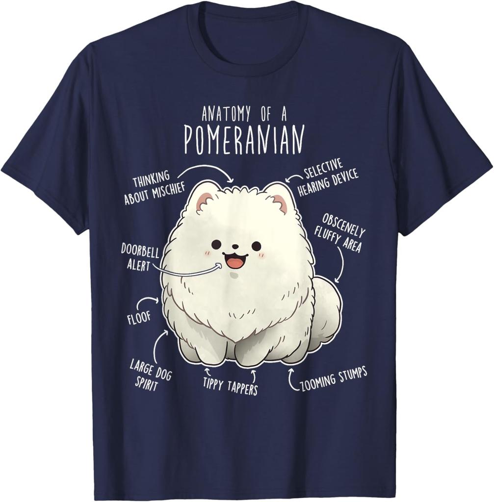 Anatomy of a Pomeranian Funny Cute Dog Graphic Tee Soft Cotton T-Shirt for Dog Lovers