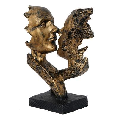 Golden Polyresin Antique Finish Woman and Man Kissing Each Other Handcrafted Decorative Couple Showpiece - Elegant Home Decor