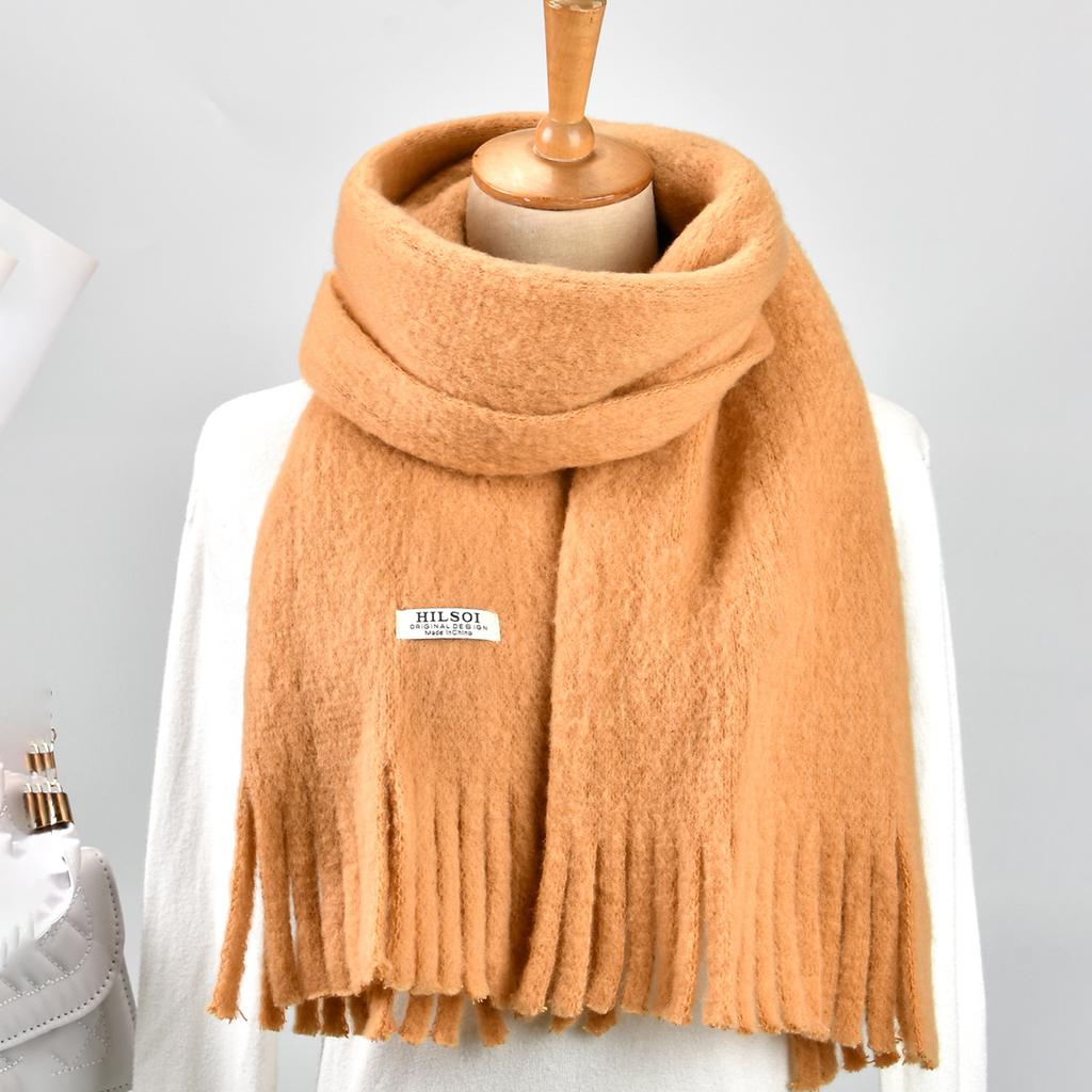 Women Winter Cashmere Scarf Solid Color Pashmina Blanket Wraps Female Thick Soft Bufanda Tassels Shawl Fashion Poncho Echarpe