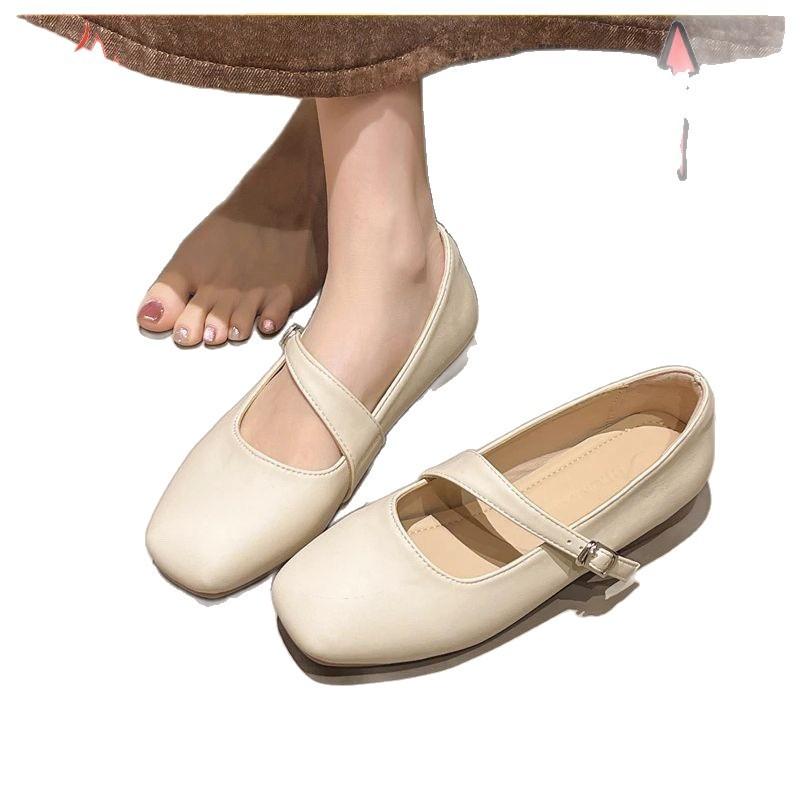 French fairy style Mary Jane shoes square toe shallow mouth 22 years spring and autumn new gentle leather shoes flat shoes