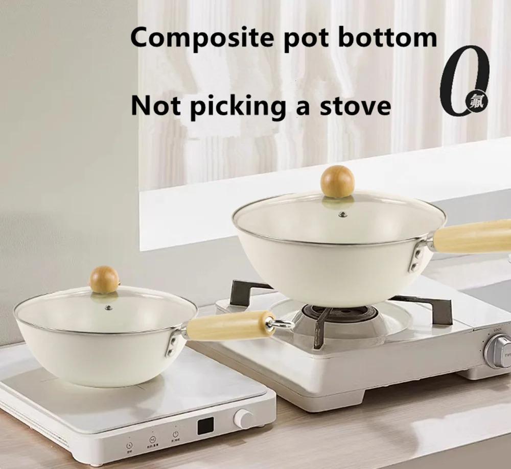 Sartén de cerámica antiadherente, sartén wok, sartén casera para carne, sartén para panqueques, cocina de inducción, estufa de gas, cacerola especial antiadherente