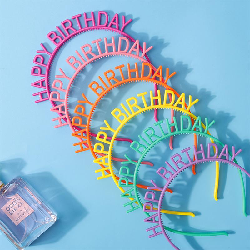 Candy Color Happy Birthday Headbands with Teeth Plastic Hair Hoops Bands Clasps Party Decoration Tiara Crowns Accessories