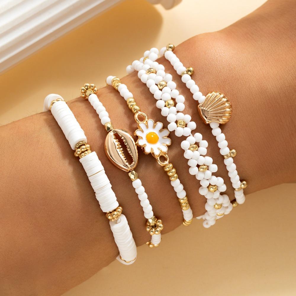Multilayer Rice Beads Bracelet Set Sea Shell Bohemian Bracelet Starfish Pendant Bracelets  Women