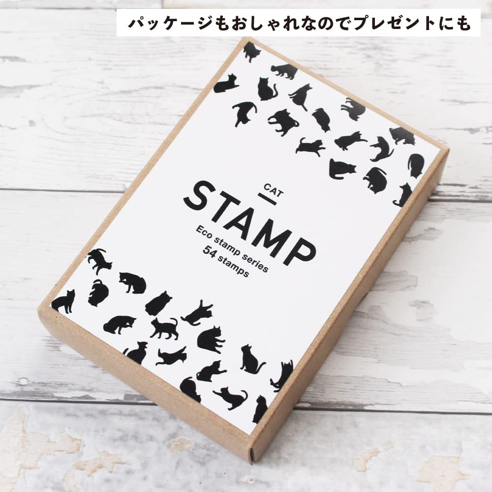 Cute Black Cat and Stylish Cat Set of Wooden Rubber A Great Made In Merchandise, Stationery, Stamps. 54-piece Stamps. Gift. Japan.
