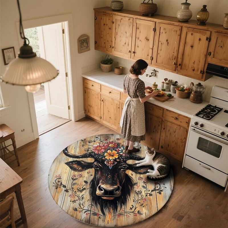 Wildebeest,Round Area Rug,Carpet Rug for Living Room Bedroom Sofa Playroom Decor,Non-slip Floor Mat