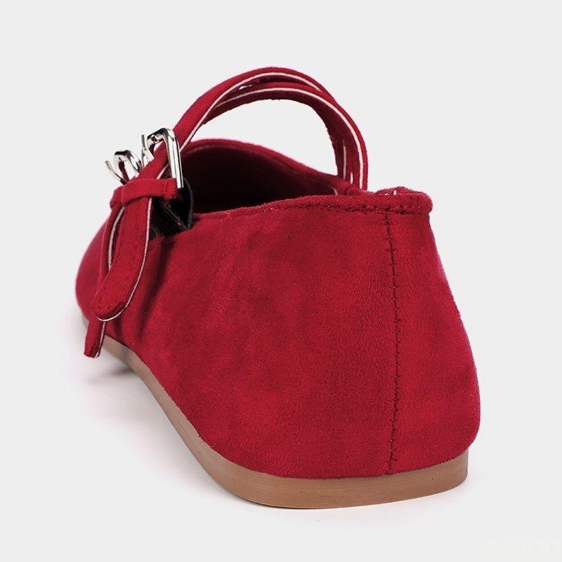 New Fashionable Soft Bottom Casual Red Women'S Shoes Solid Color Shallow Mouth Double Thin Belt Buckle Women'S Flat Shoes