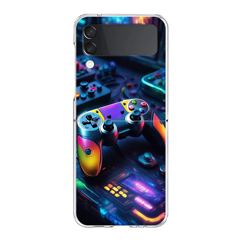 Phone Cover For Samsung Galaxy Z Flip 7 6 5 4 Case Transparent For Samsung Z Flip 3 Hard PC Foldable Bag Game Controller Graphic