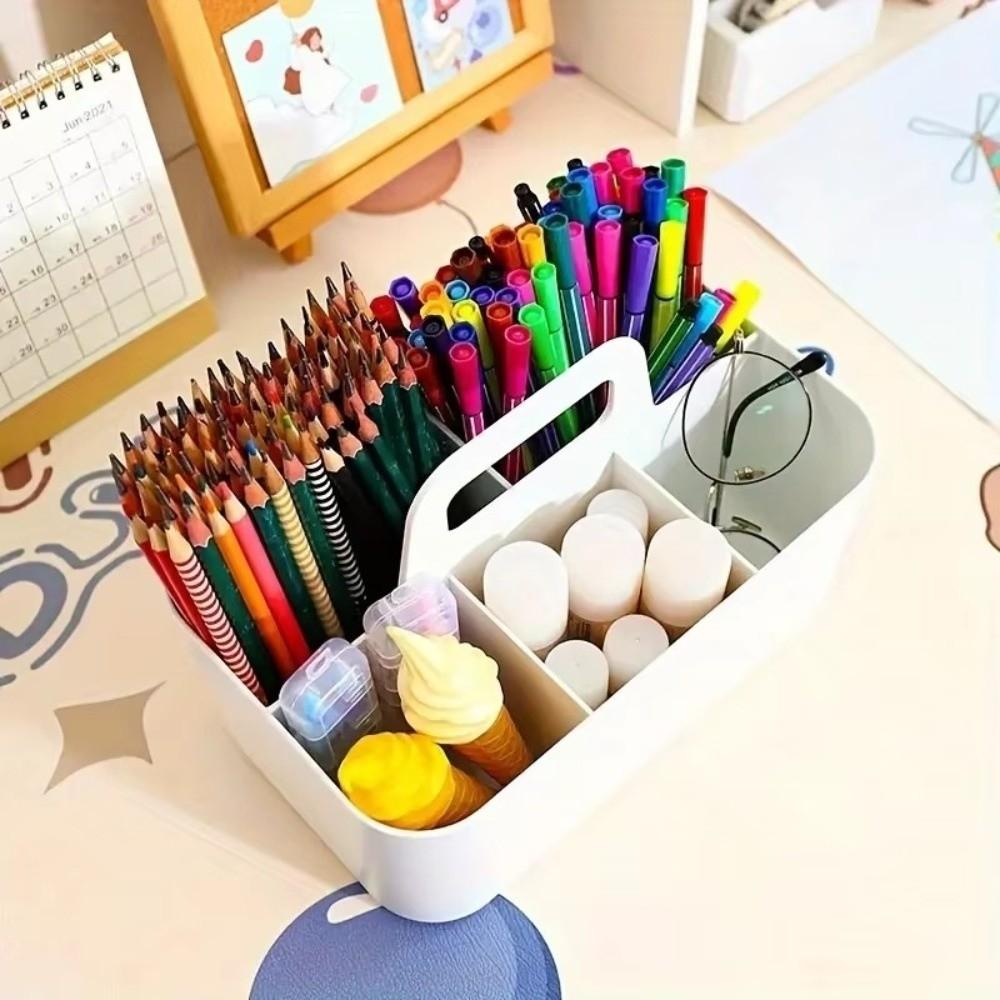 With Handle Pen Organizer Portable Desk Storage Basket Durable Marker Pen Storage Box  Office Use