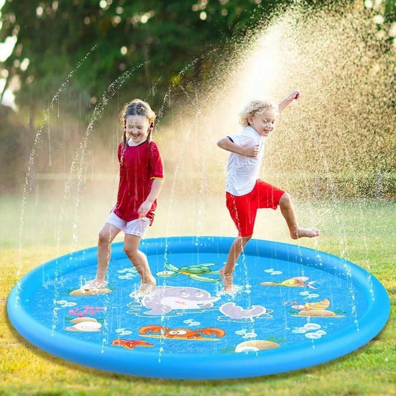 170cm Large Fountain Mat for Pool Water Play, Kids and Pets, Home Pool, Children's Summer, Garden, Patio, Lawn, Foldable, Non-Slip, Durable PVC