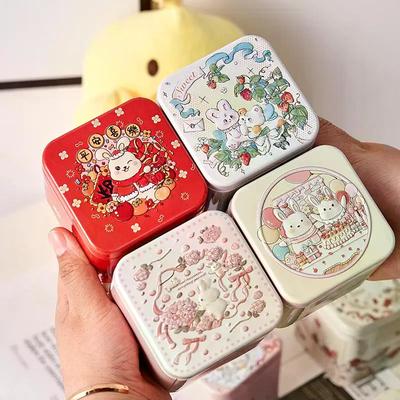 Kaninchenmuster Relief Blechdose Quadratische Weißblech Vorratsdosen Süßigkeiten Keks Tee Aufbewahrungsbehälter Geschenkbox