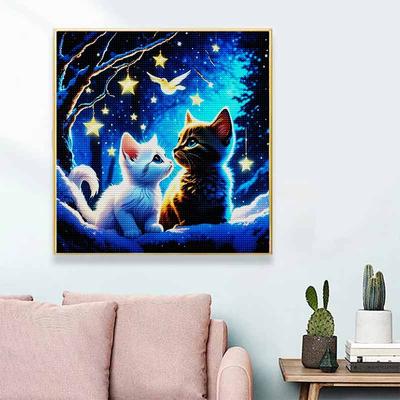 New Arrival 5D DIY Full Circle Diamond Painting "Two Cats At Night" Embroidery Cross Stitch Home Decor Gift