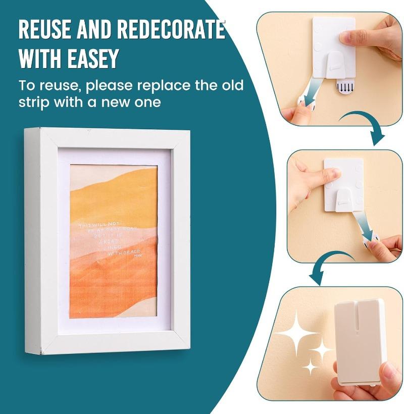 1/20PCS Punch-free Photo Frame Hook Stainless Steel Poster Hanger Sticker Photo Frame Hangers Hang Picture Strong Adhesive Hook