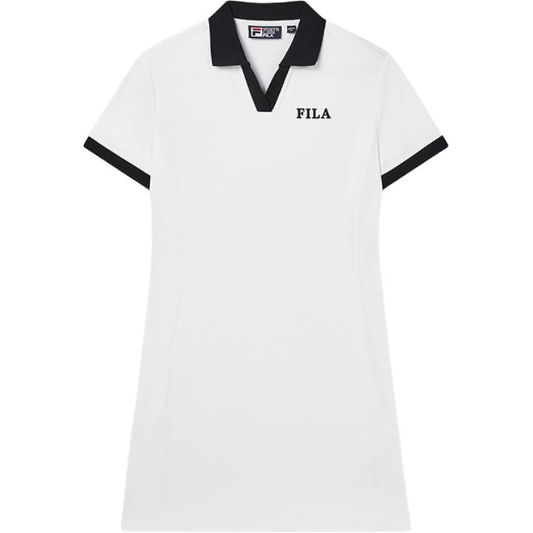 Fila Logo Print Casual Sports College Style Slim Elegant Breathable Polo Short Sleeve Dress Women Dresses Fresh-Milk-White F51W429301F-IV