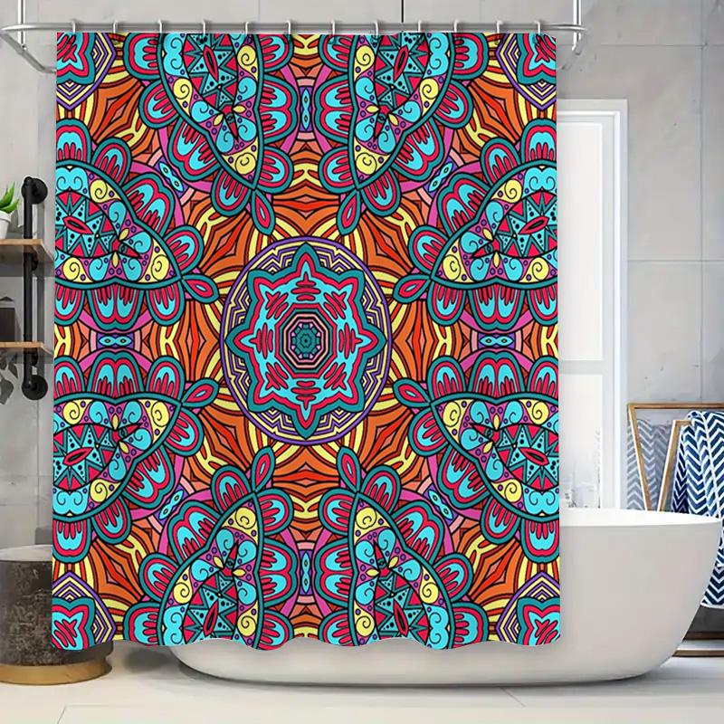 

Mandala Shower Curtain Bohemian Bath Decor Bright Colors Extra Long Water Resistant 6 Hooks Included (59X72 Inches) W60H190(CM)-1 Pcs