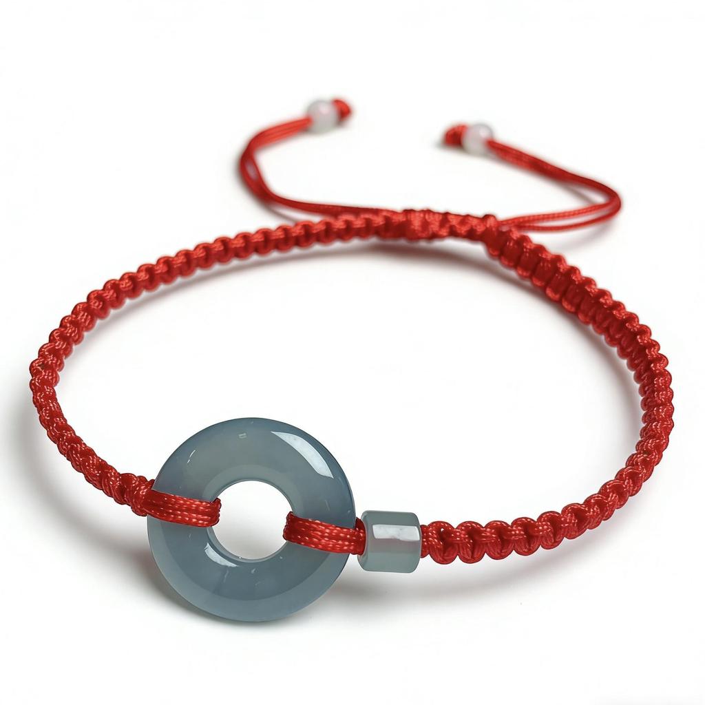 A-Grade Natural Jade Ping An Kou Red String Bracelet - Couple Style, Handmade in China