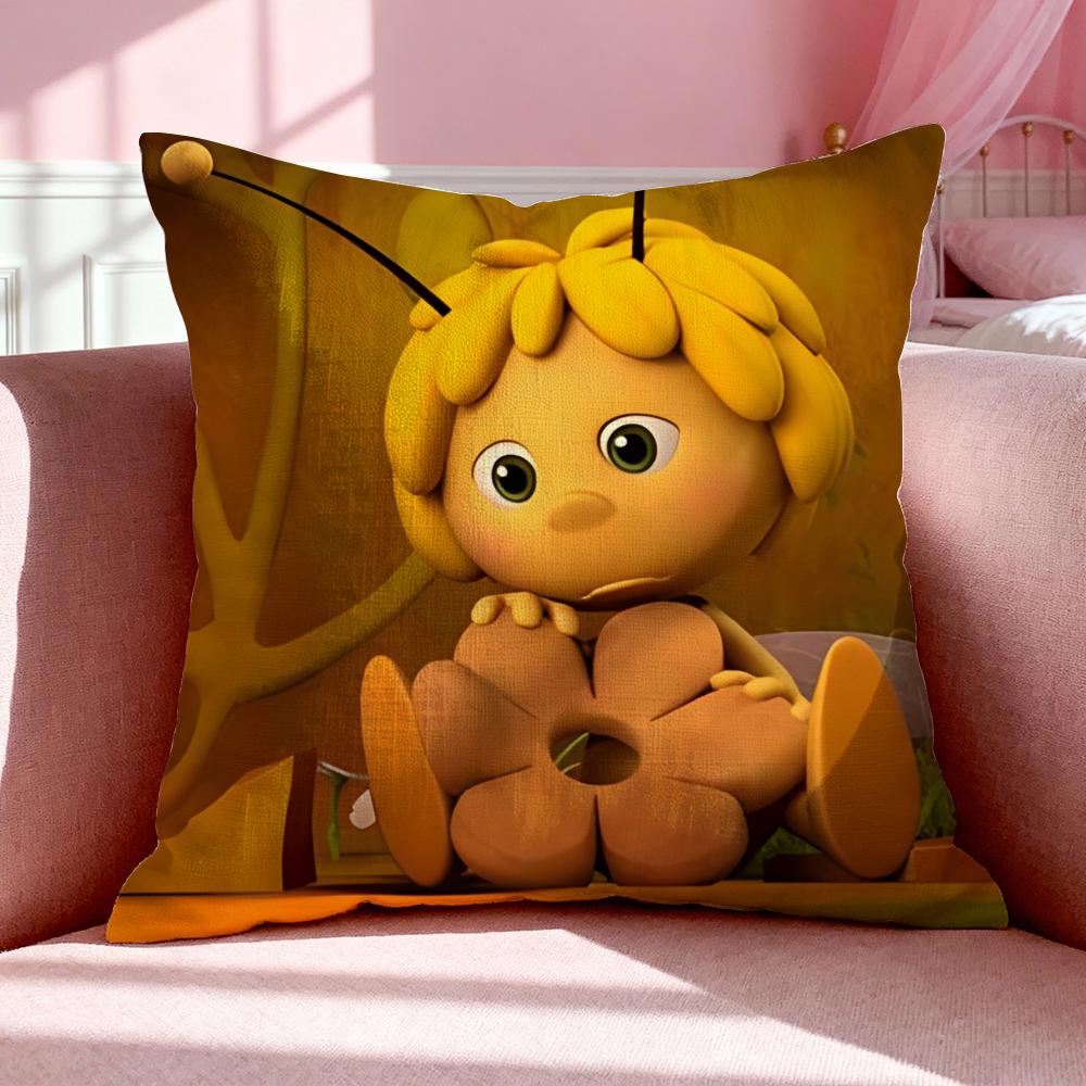 Cartoon M-Maya The Bee Cushion Cover Breathable Linen Pillowcase Summer Odorless Eco-Friendly Invisible Zipper Washable