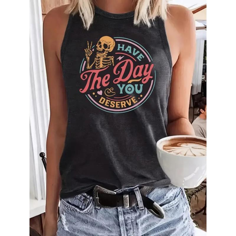 Printed Round-neck T-shirt Spring and Summer Casual Top Vest