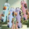 1PC Retro Colorful Monster Truck Pattern Print 750ml Color Plastic Sports Water Bottle Leakproof Flip Straw Lid Suitable for Sports Office Home Use