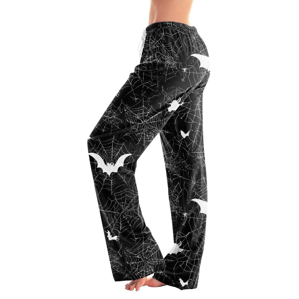 Women's Halloween Print Drawstring Pants, Casual Long Pants for Sleepwear or Daily