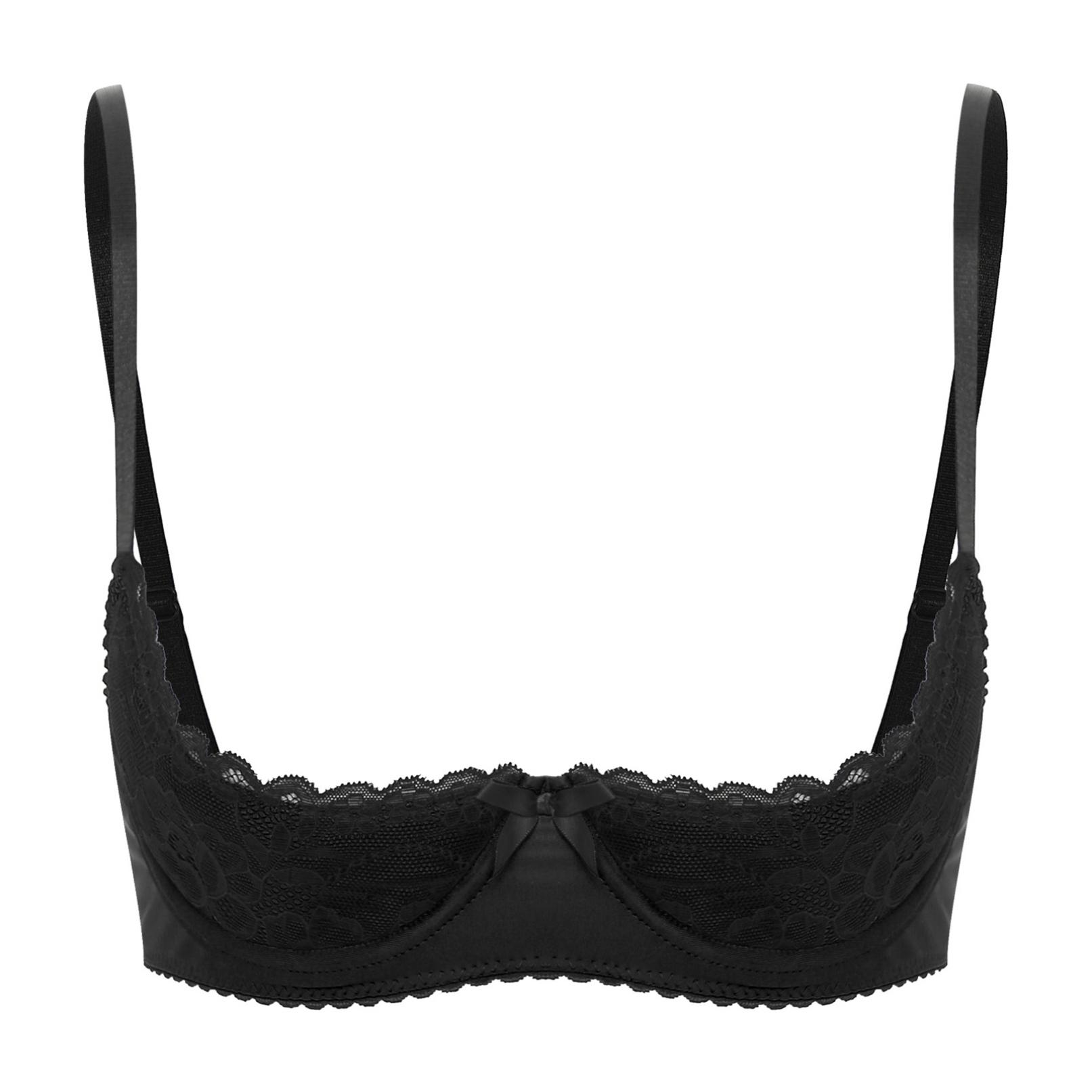 Lingerie sexy da donna con spalline regolabili con ferretto, bralette, reggiseno push up a balconcino in pizzo M nero