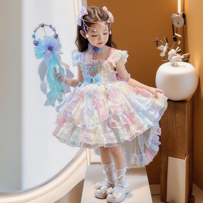 

Девочка Лолита Принцесса Радужное Платье Платье на День Рождения Платье Pongsa Vest Платье для Девочки Русалочка 110