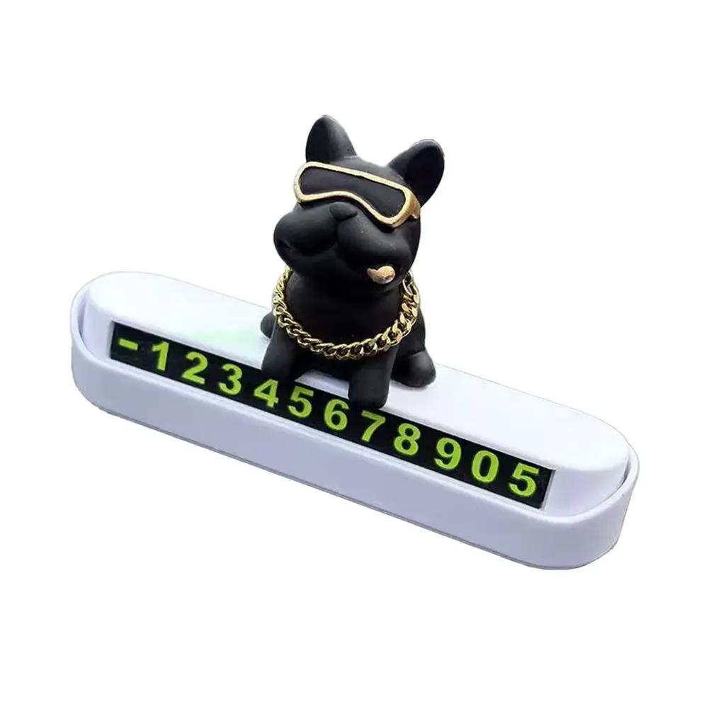 Cute Funny Bulldog Car Temporary Parking Number Plate Gift Automobiles Auto Ornament Cute Voiture Dashboard Decor Accessori P4Z1