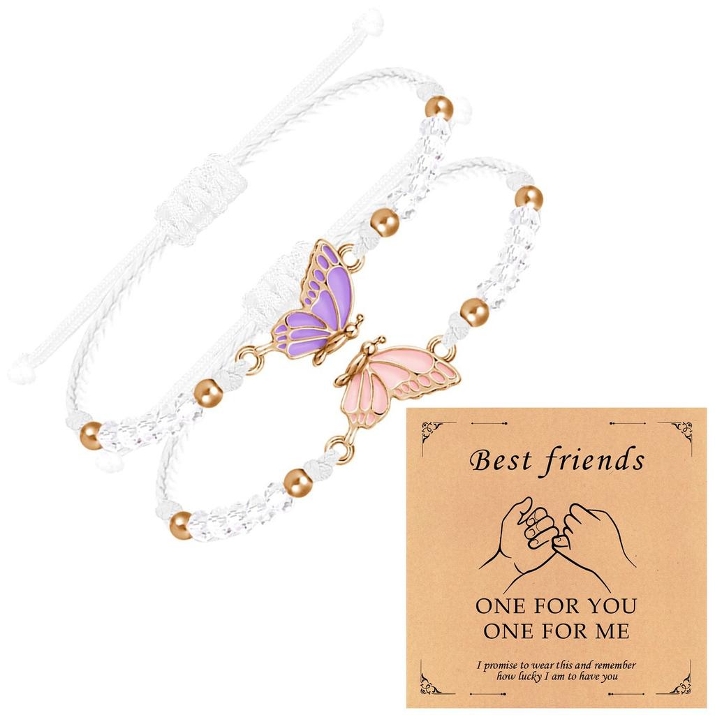 Couple Friendship Gift Set Flat Knot Weaving Adjustable Color Wax Rope Weaving Butterfly Bracelet