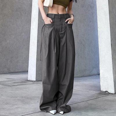 2022 New American Retro Loose Low Waist Solid Color Wide Leg Pants Women's Street Trend Casual Japanese Woven Trousers Women